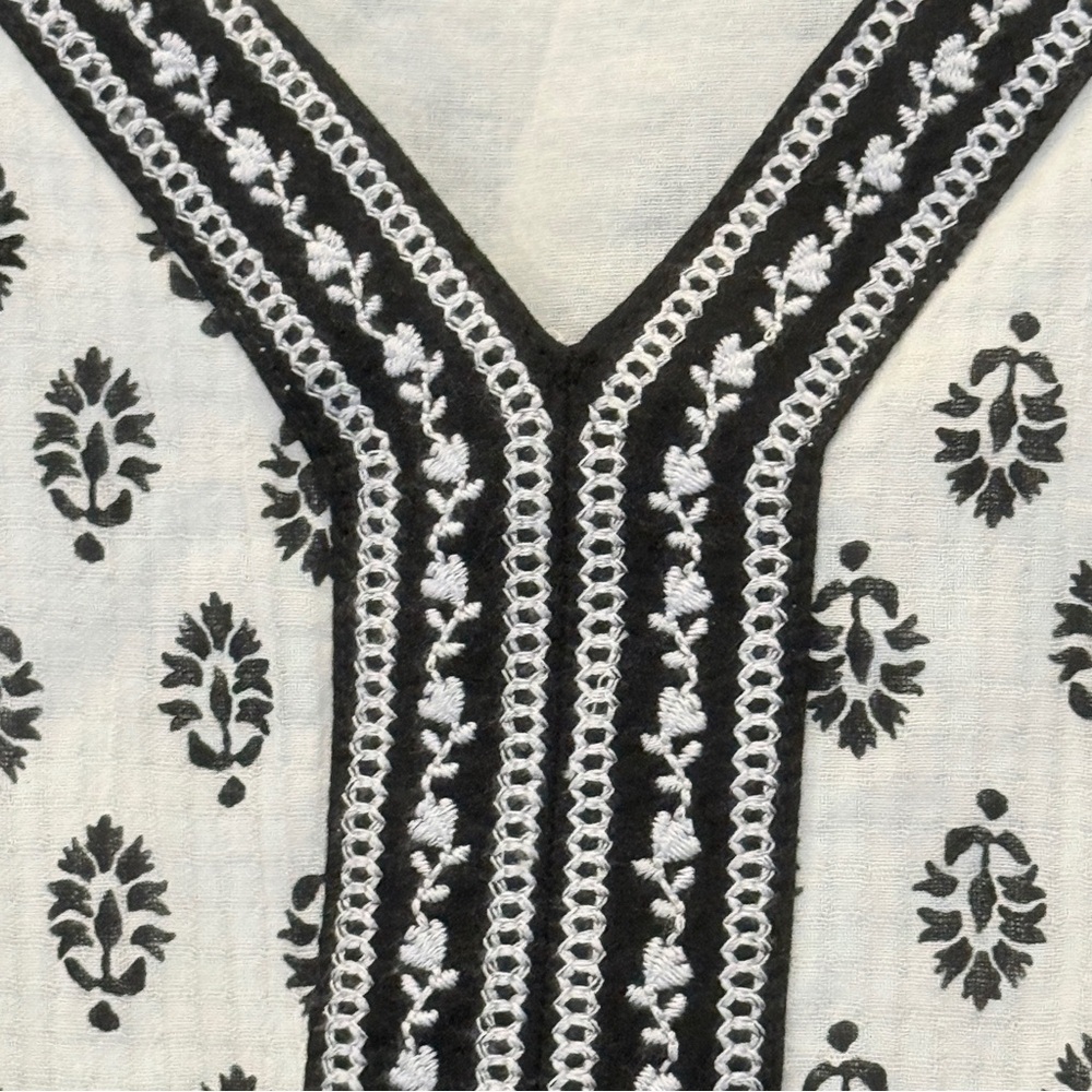 Purejill White & Black Sleeveless Dress w/ Embroidery Details Sz M AP - Picture 3 of 11